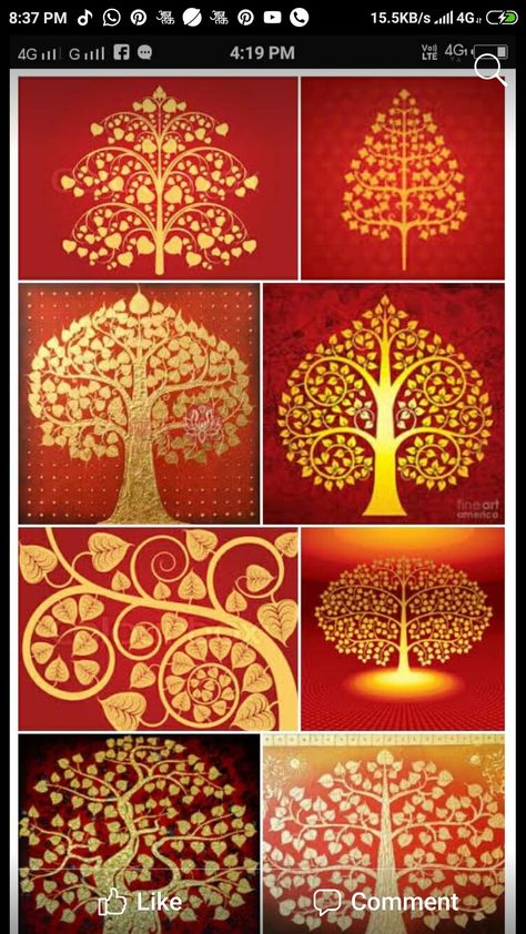 Thai Painting Design, Bodhi Tree Art, Shrine Room, Buddha Tree, Art Painting Diy, Tree Of Life Painting, Art Painting Abstract, Art Buddha, Buddha Art Painting