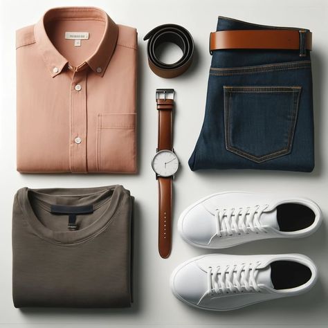 Absolutely! A light rose shirt is a versatile piece that can be styled in various ways. Here are five different outfits featuring a light rose shirt, each paired with a suitable watch to complete the look: 1. Casual Day Out Outfit: • Light rose shirt • Slim-fit dark blue jeans • White sneakers • Brown leather belt Watch: • Brown leather strap watch with a minimalist dial 2. Business Casual Outfit: • Light rose shirt • Charcoal gray chinos • Brown loafers • Matching brown belt... Loafers With Jeans, Weekend Getaway Outfits, Black Slim Fit Trousers, Day Out Outfit, Brown Brogues, Business Casual Outfit, Getaway Outfit, Brown Leather Strap Watch, Sneakers Brown