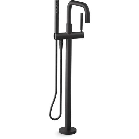 KOHLER Purist Matte Black 1-Handle Residential Freestanding Bathtub Faucet with Hand Shower in the Bathtub Faucets department at Lowes.com Kohler Purist, Bathtub Faucets, Freestanding Bathtub Faucet, Waterfall Faucet, Shower Faucet Sets, Kitchen And Bath Design, Tub Spout, Tub Filler, Faucet Handles