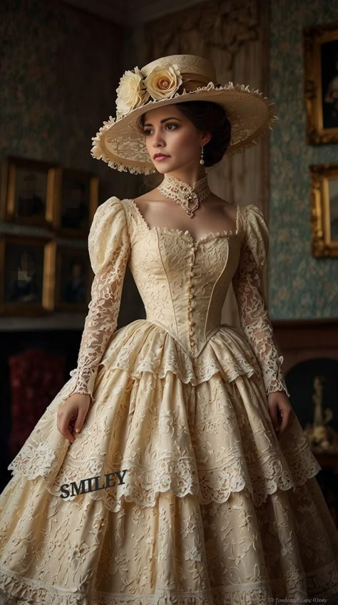 Victorian Era Dresses, Era Victoria, 1800's Dress, Old Fashion Dresses, Fantasy Dresses, Royal Dresses, Fantasy Gowns, Fairytale Dress, Historical Dresses