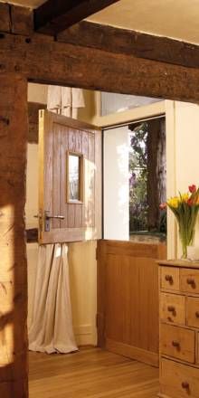 I love stable doors from the kitchen and this one is particularly lovely Wooden Kitchen Doors, Kitchen Stable Door, Double Stable Door, Stable Door Front Door, Stable Back Door, Barn Conversion Interiors, Cottage Door, Hardwood Doors, Stable Door