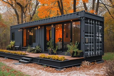 container home🥰 Container House 4 Bedroom, Black Container Home, Container House Design Interior, Shipping Container House Design, Cargo Container House, Container Conversions, Shipping Container Home Designs, Container Cabin, Affordable House Plans