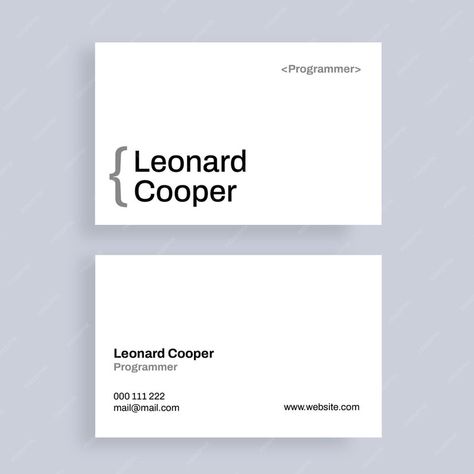 Free Vector | Minimalist leonard cooper programmer business card Programmer Business Card, Developer Business Card, Programming Code, Name Card, Name Cards, Business Card Design, Graphic Resources, Business Card, Business Cards