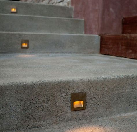 As a landscape designer in Northern California for more than 15 years, I often find myself talking about the importance of "good bones"—the important desig Concrete Step Lights, Cement Steps, Exterior Lighting Design, Stairs Lighting, Stairway Lighting, Step Lights, Landscape Lighting Design, Patio Steps, Outdoor Stair Lighting