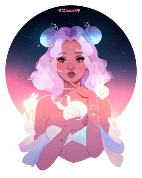 Girls with Space Buns Art Drawing Ideas Digital, Evvi Art, Space Bunnies, Space Buns, Foto Art, Afro Art, Pretty Art, Cool Drawings, Buns