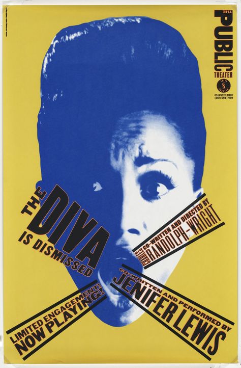 Paula Scher. The Diva is Dismissed. 1994. Serigraph. 46 x 30 1/8" (116.8 x 76.5 cm). Ambassador Arts, Inc., New York. Gift of the designer. 1540.2000. © 2020 Paula Scher. Architecture and Design Plakat Design Inspiration, Bild Gold, David Carson, Paula Scher, Public Theater, Massimo Vignelli, Milton Glaser, Graphisches Design, Theatre Poster