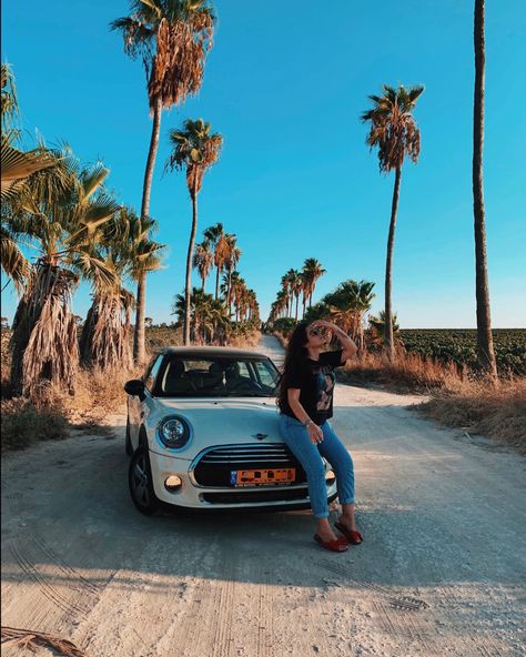 Instagram Photoshoot, palm trees 🌴 Mini Cooper Photoshoot, Instagram Photoshoot, Future Photos, Mini Car, Fun Sized, Cool Poses, Instagram Girls, Mini Cars, Instagram Captions