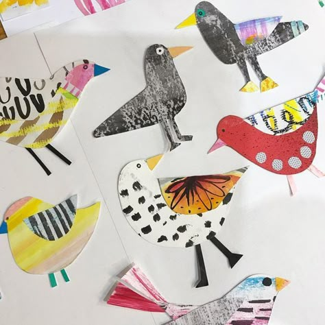 Bird Art Diy, Collage Birds, Bird Collage, Winter Art Lesson, Whimsical Birds, Collage Fodder, Shape Collage, Paper Cutout Art, Love Collage