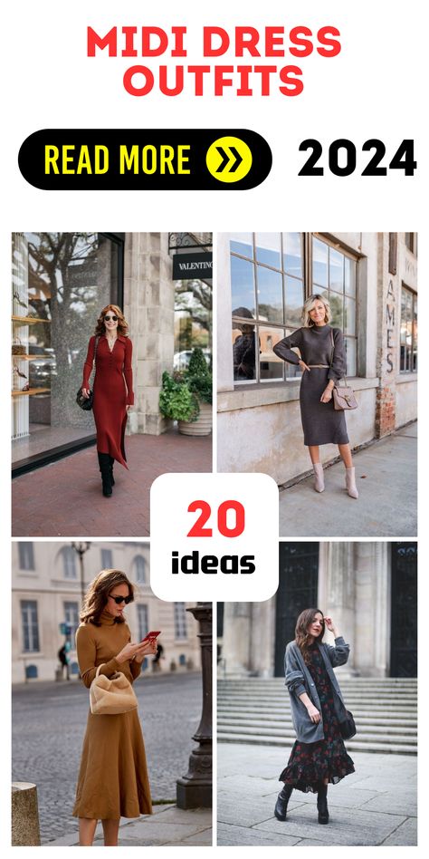 2024 Midi Dress Trends: Seasonal Styles for Timeless Elegance Casual Spring Dresses 2024, Winter Midi Dress Outfit, Midi Dress Outfit Fall, Midi Dress Outfit Winter, Floral Midi Dress Outfit, Midi Dress Boots, Midi Dress Outfit Summer, Winter Dresses With Boots, Long Winter Dresses