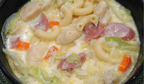 Chicken Sopas Recipe, Chicken Sopas, Chicken Macaroni Soup, Macaroni Soup Recipes, Chicken Pasta Soup, Chicken Macaroni, Kung Pao Chicken Recipe, Macaroni Soup, Soup Chicken