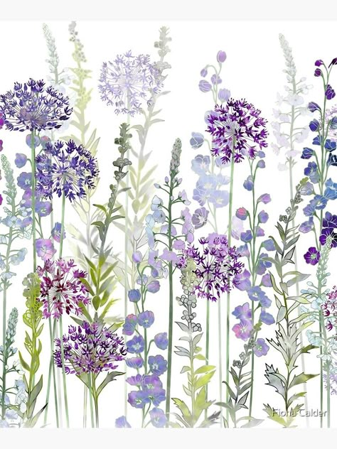 Allium Flowers, Acrylic Flower Painting, Delphinium Flowers, Whimsical Art Paintings, Flower Meadow, Watercolor Flower Art, Floral Printables, Illustration Wall Art, Backdrop Design