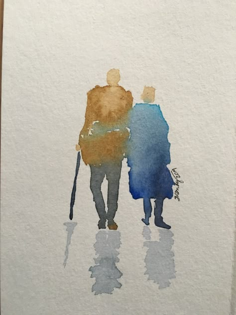 Hug Watercolor Painting, Drawings For Grandfather, Grandmother Painting Ideas, Watercolor People Simple, Big Watercolor Painting, Figure Watercolor, Watercolour People, Watercolor Figures, Watercolor People