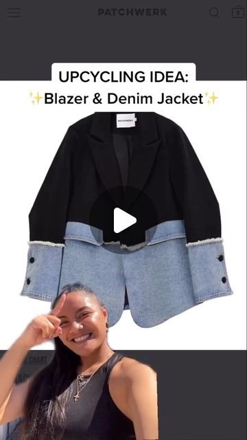 YSABEL HILADO on Instagram: "If you have a blazer and denim jacket just sitting around, here’s a chic lil upcycling project you can do! You can even thrift these pieces for less than $10 to create this! :) — #upcycle #sewing #upcycling #denim #springfashion #thriftflip #diyfashion #diyclothes #diyvideos #fashiondesign #sewersofinstagram #tiktokfashion #fashiondesigner #upcyclingfashion #upcycled #sustainablestyle #thriftedstyle #sewingcommunity #streetwear #sewistsofinstagram #upcycledclothing #diyprojects #sewingproject #pocwhosews #sustainablefashion #thriftedthis #sewistsofinstagram #upcycledfashion #sewingtutorial" Upcycle Jacket Blazers, Blazer Upcycle Diy Ideas, Upcycle Blazer, Blazer Upcycling, Upcycled Fashion Refashioning, Blazer Upcycle, Refashion Clothes Upcycling, Sewing Upcycling, Trash To Couture