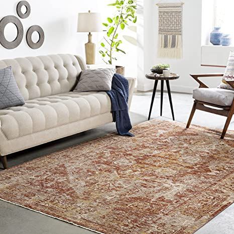 Mark&Day Area Rugs, 5x7 Rusven Traditional Burnt Orange Area Rug, Orange / Beige Carpet for Living Room, Bedroom or Kitchen (5' x 7'5") Burnt Orange Rug, Bedroom Area Rug, Beige Carpet, Surya Rugs, Orange Rug, Rug Direct, Orange Area Rug, Polyester Rugs, Orange Cream