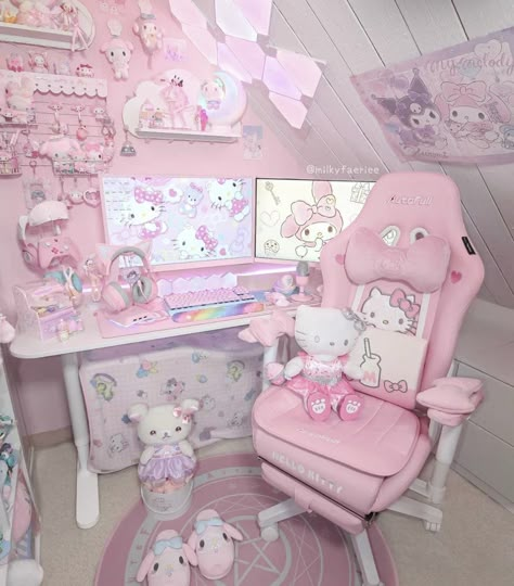 Sanrio Bedroom, Kawaii Nintendo Switch, Pink Switch, Kawaii Nintendo, Nintendo Switch Controller, Kawaii Room Ideas, Hello Kitty Room Decor, Kawaii Bedroom, Hello Kitty Rooms