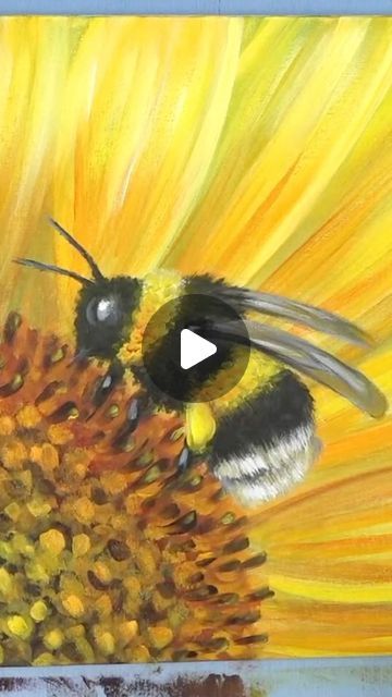 Bee Hive Painting Ideas Canvas, How To Paint A Bee Acrylic, How To Paint A Bee, Watercolour Bees, Bee Acrylic Painting, How To Paint Sunflowers, Sunflower Paintings, Bumble Bee Art, Acrylic Tutorials