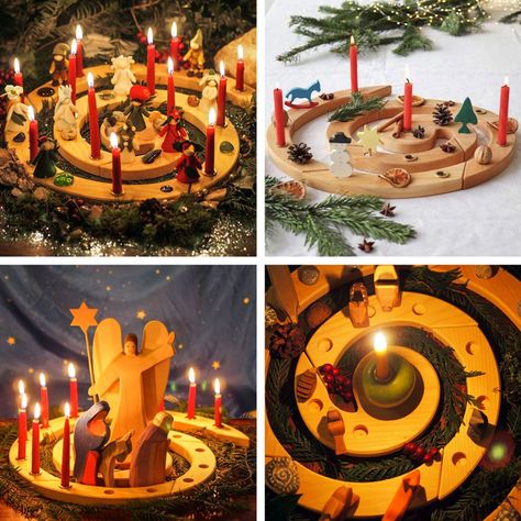 Advent Spiral, Celebration Ring, Forest Animals Theme, Pure Beeswax Candles, Simple Centerpieces, Single Candle, Nature Table, Brass Candle Holders, Red Candles