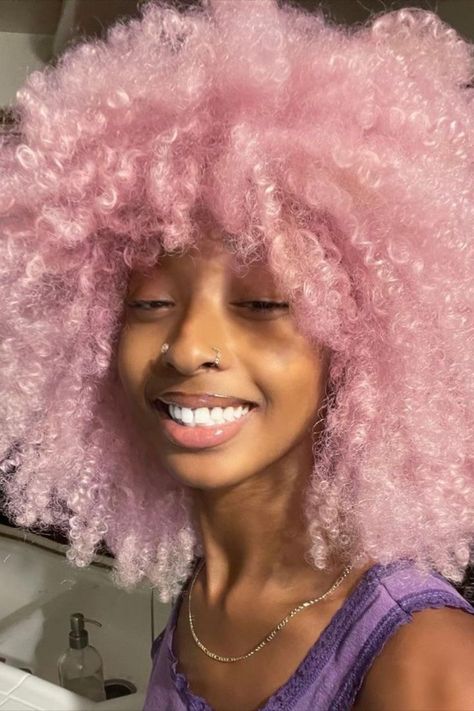 Cotton Candy Pink Hair, Cotton Candy Hair, Dyed Curly Hair, Hair Things, Dyed Hair Inspiration, Cute Box Braids Hairstyles, Dyed Natural Hair, Pelo Afro, Natural Curls Hairstyles