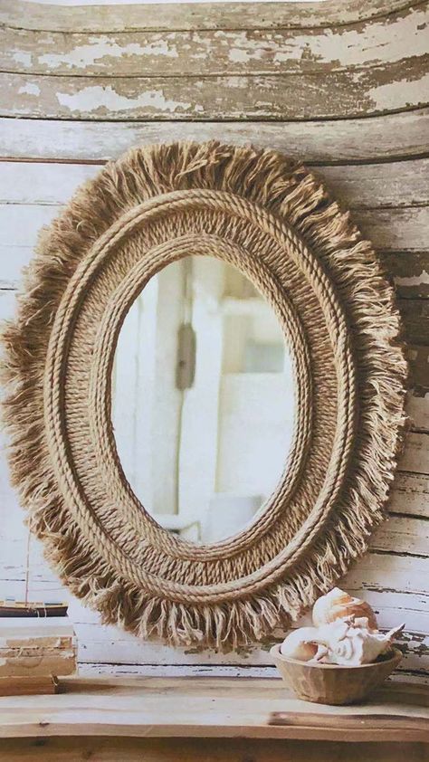 Decorated Mirror, African Inspired Decor, Mirror Frame Diy, Mirror Makeover, Boho Crafts Diy, Diy Boho Decor, Rope Diy, Deco Nature, Wall Decor Crafts