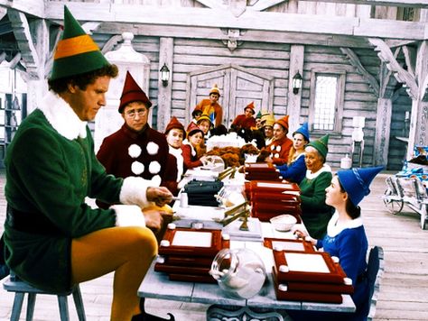 The design of santas workshop and the uniforms used come from the original Rudolf, the Red nose Reindeer (1994) animated special Elf 2003, Best Holiday Movies, Cotton Headed Ninny Muggins, Best Christmas Movies, Circle Game, Elf Movie, Will Ferrell, Buddy The Elf, Santa's Elves