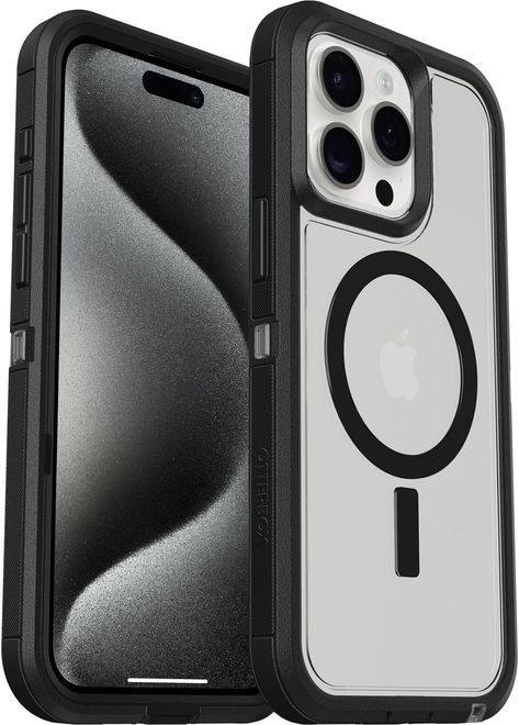 Amazon.com: OtterBox iPhone 15 Pro MAX (Only) Defender Series XT Clear Case - DARK SIDE (Black/Clear), screenless, rugged , snaps to MagSafe, lanyard attachment (ships in polybag, ideal for business customers) : Cell Phones & Accessories Otterbox Cases, Otterbox Iphone, Otterbox Defender, Iphone Accessories, Clear Case, Clear Cases, Iphone 15 Pro, Dark Side, Case For Iphone