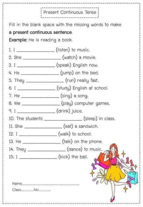 Present Progressive Worksheet For Kids, Present Progressive Worksheet, Tense Worksheet, English Everyday, Present Progressive, Present Continuous Tense, Bahasa China, English Grammar For Kids, English Worksheets For Kindergarten