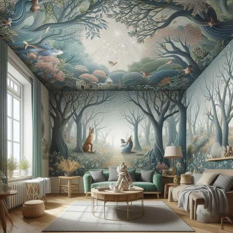 Wallpaper Wall And Ceiling, Wallpaper Ceiling Ideas, Beauty Apothecary, Marble Effect Wallpaper, Pitched Ceiling, Dark Cottage Core, Face Reality, Fourth Dimension, Ceiling Murals