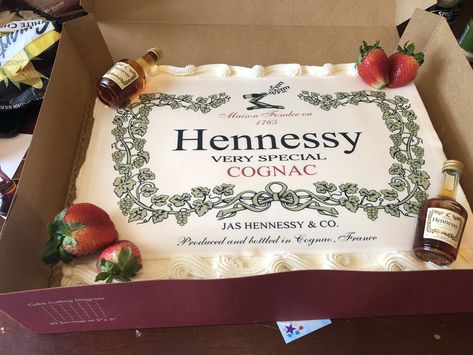 Hennessy cake Blue Hennessy Cake, Hennessy Cake For Him, Hennesy Cake For Him, Hennessy Cake Ideas, Hennessy Party, Birthday Cake Hennessy, Hennessy Label, Alcohol Cakes, Hennessy Cake