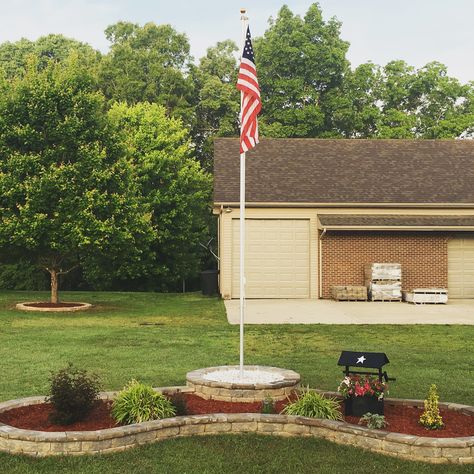 Flag pole and block flower bed Flag Pole Flower Bed Ideas, Front Yard Flag Pole Ideas, Block Flower Bed, Flag Pole Landscaping Front Yards, Flag Pole Landscaping, Flagpole Landscaping Ideas, Full Sun Garden, Front Flower Beds, Front Yards Curb Appeal