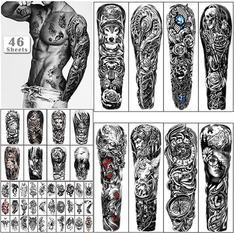 Voll Arm-tattoos, Tattoo Bras Homme, Fake Tattoo Sleeves, Stone Tattoo, Large Temporary Tattoos, Realistic Temporary Tattoos, Arm Temporary Tattoos, Temporary Tattoo Sleeves, Full Arm Tattoos