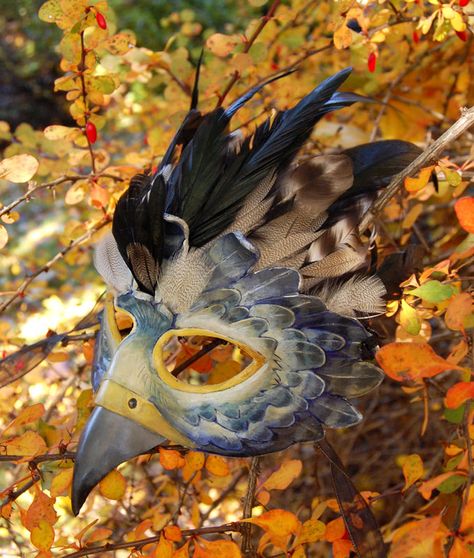 Featherseeds: Blue Falcon Leather and Feather Mask Blue Falcon, Raven Mask, Egyptian Party, Bird Mask, Dragon Mask, Feather Mask, Sparrow Bird, Bird Masks, Mask Masquerade