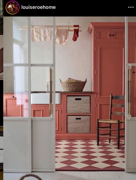 Walk In Cupboard, Monet House, Scandi Boho Interior, Boot Room Ideas, Internal Partition, Cozy House Decor, Coloured Kitchens, Moss Cottage, Laundry Room Idea