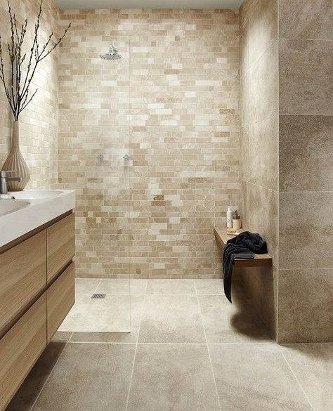 Tile Trends 2017 Beige Bathroom Tile Ideas, Beige Bathroom Tiles, Beige Tile Bathroom, Drømme Bad, Taupe Bathroom, Beige Bathroom Ideas, Cream Bathroom, Beige Tile, Bad Inspiration