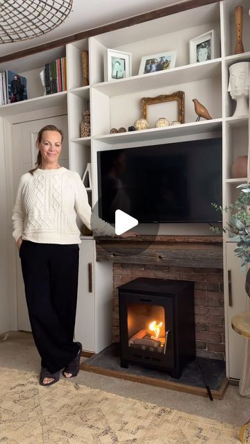 Shelley Carline | Interiors on Instagram: "ad| our fireplace reveal with @imaginfires . Finally revealing our fireplace that we built in order to use our new bioethanol fire. . We didn’t have a focal point in our living room and wanted the cosiness and warmth of a fire. This bioethanol fire was the perfect solution. It runs with bioethanol fuel which warms our small living room up perfectly and gives a lovely cosy feel to it. . Best of all is that it can be placed anywhere and you don’t need a chimney or any installation. . We absolutely love it - as does Leo! It’s now his favourite spot❤️ . Any questions, please ask! . Have a lovely weekend everyone❤️ #bioethanol #bioethanolfireplace #bespokefireplace #bespokeshelving #imaginfires #shelfstyling #mycosyhome" Bio Fuel Fires, Cosy Fireplace Living Room, Bio Fireplace Living Rooms, Bioethanol Fireplace Living Rooms, Ethanol Fireplace Living Room, Cosy Living Room Ideas With Fireplace, Bio Ethanol Fireplace Ideas, Shelley Carline, Small Fireplace Ideas