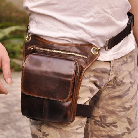 Vintage Men Oil Wax Geunine Leather Cowhide Travel Hiking Motorcycle Riding Cross Body Messenger Shoulder Belt Hip Bum Fanny Pack Waist Thigh Drop Leg Bag | Wish Cross Over Bag, Shoulder Sling Bag, Padded Pouch, Belt Pack, Leather Store, Everyday Tote Bag, Leg Bag, Shoulder Sling, Men Vintage