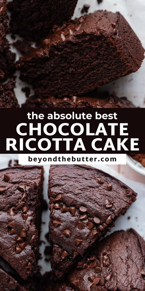 The Best Chocolate Ricotta Cake Deep And Delicious Cake Recipe, Easy Cake Chocolate, Chocolate Snacking Cake, Worlds Best Chocolate Cake, Chocolate Dinner Recipes, Chocolate Spoonful Cake Recipe, Ricotta Baking Recipes, Ricotta Chocolate Cake, Italian Chocolate Desserts