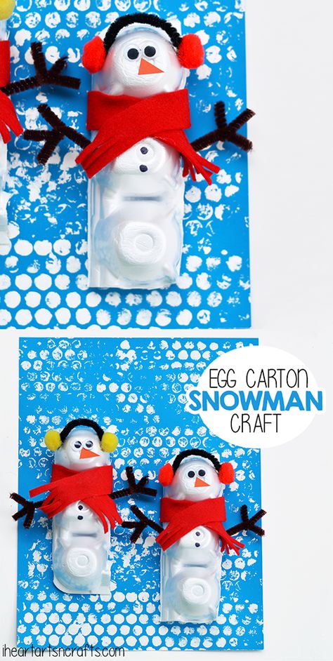 Egg Carton Snowman Craft for Kids!  Winter craft for preschool.  #wintercraft #preschool #snowman Egg Carton Snowman, January Crafts, Snowman Craft, Egg Carton Crafts, Winter Craft, Winter Preschool, Winter Crafts For Kids, Preschool Christmas, Snowman Crafts