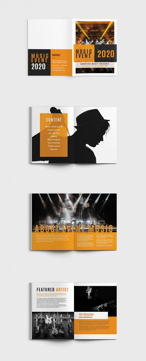 Music Portfolio Design, Music Brochure Design, Music Magazine Layout, Theatre Brochure, Music Newsletter, Creative Brochure Design Ideas, Music Brochure, Music Layout, Article Layout