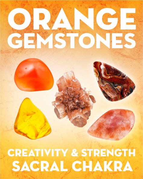 What Do Orange Gemstones & Crystals Mean?. Learn the names and meanings of orange gemstones including sunstone, carnelian, amber, and aragonite. What do orange gemstones mean? Orange stones & crystals correspond to the second chakra, sexual energy, and vitality. They each have different meanings, but many are used to increase creativity, support your emotional health, and feel more aliveness and vitality.  Orange crystals also support strength, endur... #gemstones #crystals #beadage Orange Stones Crystals, Orange Gemstones, Names And Meanings, Crystals Meanings, 2nd Chakra, Second Chakra, Different Meaning, Earth Gift, Increase Creativity