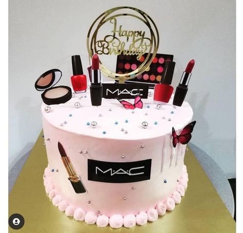 Makeup Cake Ideas Birthdays, Makeup Theme Cake, Bolo Do Barcelona, Makeup Birthday Cakes, Cakes Without Fondant, Baby Reveal Cakes, Alcohol Cake, Cake Decorating Books, Fondant Cake Designs