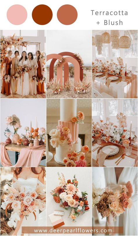 Wedding Color Theme Ideas, Terracotta Wedding Color, Boho Wedding Colors, Wedding Theme Color Schemes, Boda Ideas, Wedding Color Pallet, Wedding Motifs, Wedding Color Trends, Terracotta Wedding