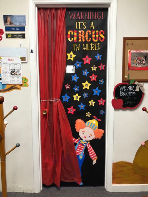 Classroom Door Circus Theme, Diy Circus Decorations Classroom, Carnival Room Decor, Circus Theme Classroom Bulletin Boards, Carnival Themed Teacher Appreciation, Circus Theme Door Decorations Ideas, Circus Theme For Classroom, Circus Theme School Decorations, Clown Classroom Door