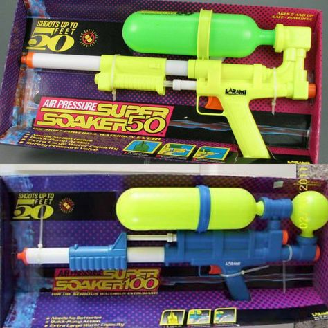 Super Soaker - This was THE water gun of the 90s. This was from a time where playing with fake guns of the water variety was encouraged, and if you didn’t have one of these, you were SOAKED. Super Soaker, 90s Toys, 80s Toys, Polly Pocket, Childhood Toys, 90s Kids, Retro Toys, Outdoor Toys, Toy Sale