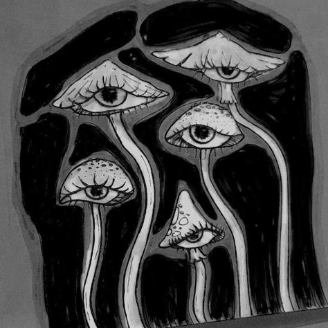 Eyeball Mushroom Art, Mushroom Eyes Drawing, Mushroom With Eyes Drawing, Hongos Art, Mushrooms With Faces, Hongos Aesthetic, Eye Mushroom, Eyeball Drawing, Easy Portrait Drawing