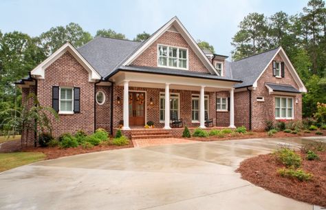 Old Louisville Tudor Brick Home - Georgia - Traditional - Exterior - Other - by General Shale | Houzz Brick Tudor House, Red Brick Farmhouse, Brick Farmhouse Exterior, Brick Tudor, Red Brick Exteriors, Brick Farmhouse, Clinker Brick, Storybook House, Brick Columns