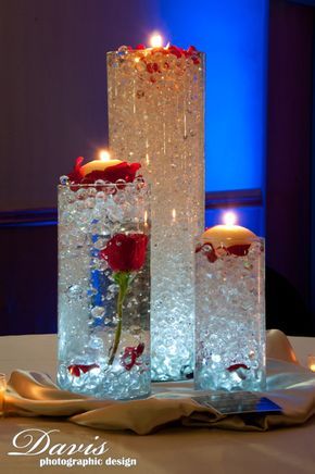 Floating Candle Centerpieces, Florals Wedding, Eureka Springs, Winter Wonderland Wedding, Water Beads, Springfield Mo, Wedding Table Decorations, Candle Centerpieces, Diwali Decorations