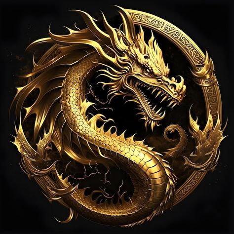 Premium Photo | A close up of a gold dragon head on a black background generative ai Gold Dragon Wallpaper, Creative Logo Design Art, Eagle Artwork, Medieval Tattoo, Gold Design Background, Dragon Wallpaper Iphone, Symbolic Art, Dragon Artwork Fantasy, Dragon Images