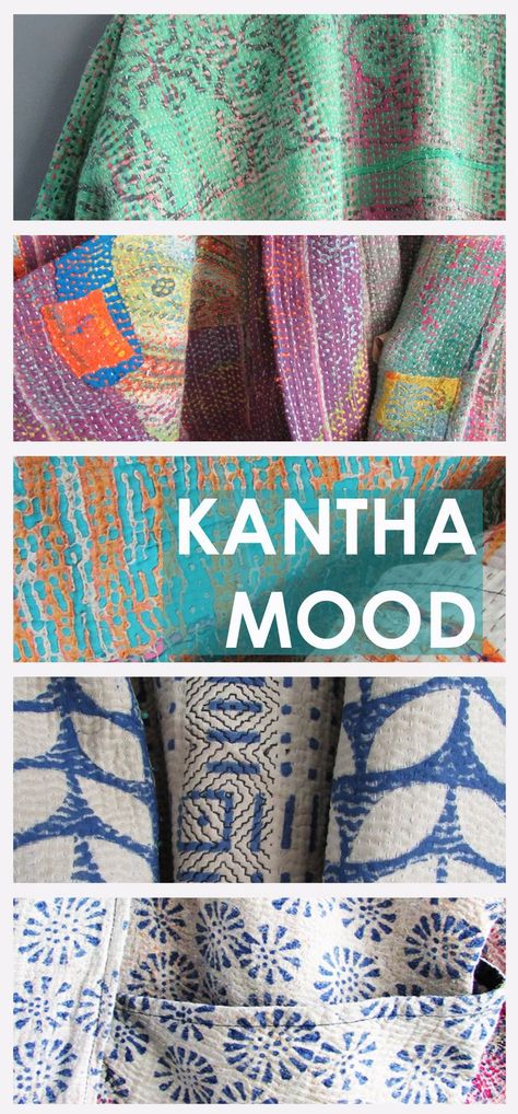 Kantha Cloth, Repurposed Fabric, Indian Quilt, Quilted Clothes, Kantha Embroidery, Make Do And Mend, Kantha Jacket, Handmade Embroidery Designs, Vintage Kantha Quilts