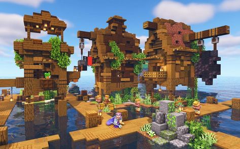 Minecraft Aesthetics, Minecraft Building Guide, Mc Builds, Survival Project, Pirate Island, Pirate Bay, Easy Minecraft Houses, Pirates Cove, House On Stilts