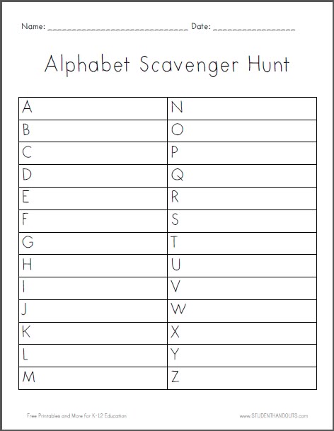 Alphabet Scavenger Hunt Worksheet - Free to print (PDF file). Alphabet Scavenger Hunt, Scavenger Hunt For Kids, Boredom Busters, Rainy Day Activities, Alphabet Activities, Summer School, The Alphabet, Scavenger Hunt, Educational Activities